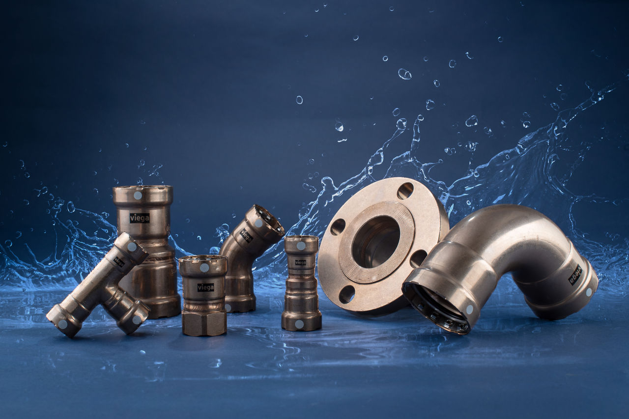 Viega Products with Water Splashes