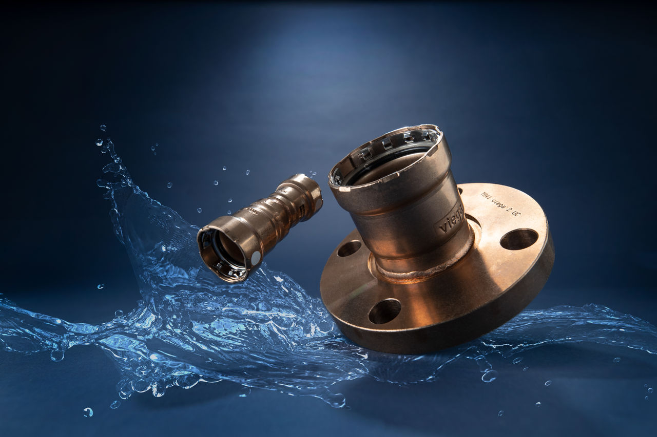 Viega products with water splash background