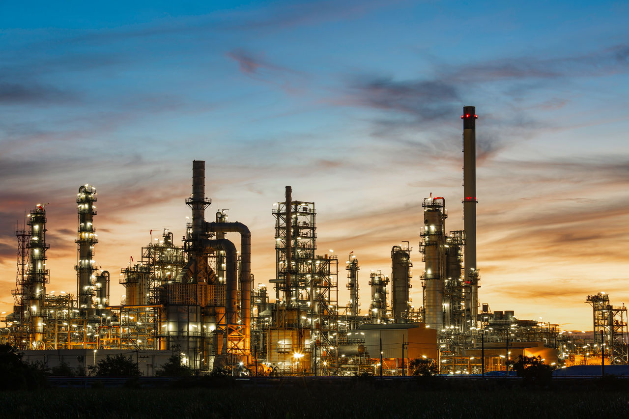 Industrial buildings during sunset